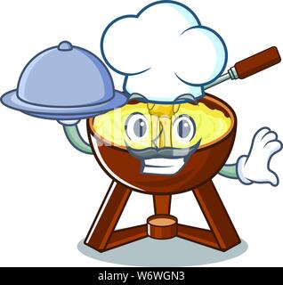 Chef avec fondue alimentaire fromage servi dans la caricature bol Illustration de Vecteur