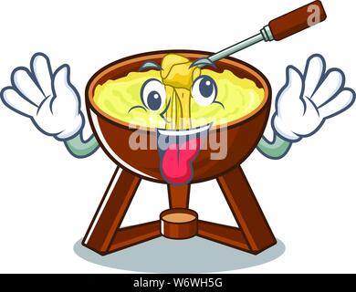 Fondue au fromage dans un fou plaque dessin animé Illustration de Vecteur
