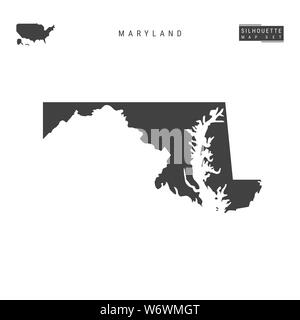 Maryland US Carte vierge de l'État isolé sur fond blanc. High-Detailed Site silhouette noire du Maryland. Banque D'Images