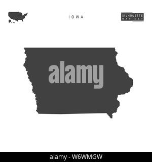 Nous l'Iowa carte vierge de l'État isolé sur fond blanc. High-Detailed silhouette noire La carte de l'Iowa. Banque D'Images