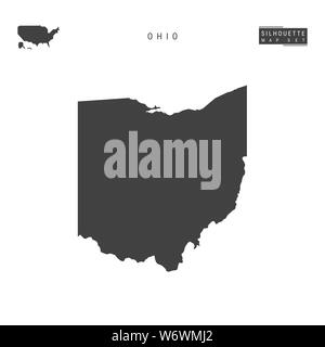 Nous l'Ohio carte vierge de l'État isolé sur fond blanc. High-Detailed silhouette noire Site de l'Ohio. Banque D'Images