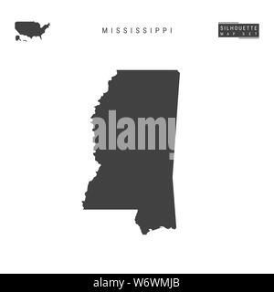 Nous Mississippi carte vierge de l'État isolé sur fond blanc. High-Detailed Site silhouette noire du Mississippi. Banque D'Images