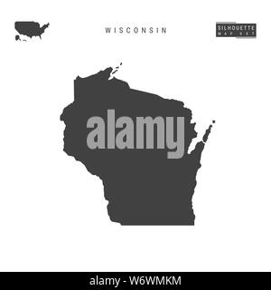 L'État du Wisconsin-nous Carte vierge isolé sur fond blanc. High-Detailed Site silhouette noire du Wisconsin. Banque D'Images