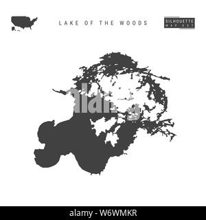 Lac des Bois carte vierge isolé sur fond blanc. High-Detailed silhouette noire Plan de lac des Bois. Banque D'Images