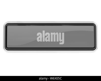 Bouton en verre noir. Bouton poussoir carré avec cadre métallique. Le rendu 3d illustration isolé Banque D'Images