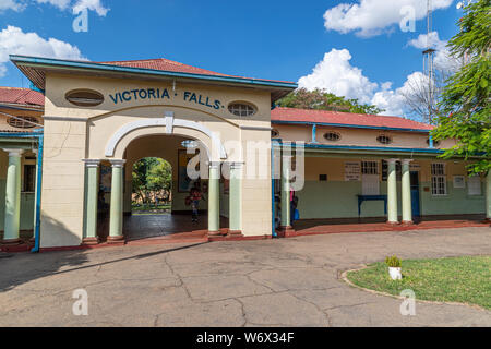 Victoria Falls railway stattion entrée privée Banque D'Images