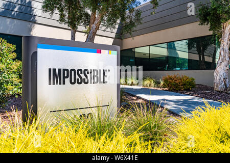 1 août, 2019 Redwood City / CA / USA - siège social de l'entreprise Aliments impossible dans la Silicon Valley ; Impossible Foods Inc. est une entreprise qui développe des p Banque D'Images