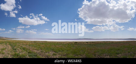 La Turquie, l'Anatolie Centrale : Vue aérienne du lac Tuz Golu, Tuz, rose et rouge de l'eau du lac de sel, l'un des plus grands lacs hypersalins dans le monde Banque D'Images