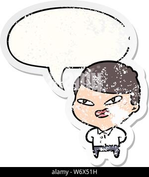 Cartoon happy businessman with speech bubble autocollant ancien en difficulté en difficulté Illustration de Vecteur