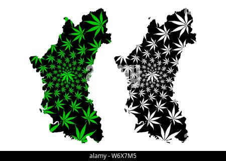 Perak (États et territoires fédéraux de la Malaisie, Fédération de Malaisie) la carte est conçue de feuilles de cannabis vert et noir, Perak Darul Ridzuan carte réalisée Illustration de Vecteur