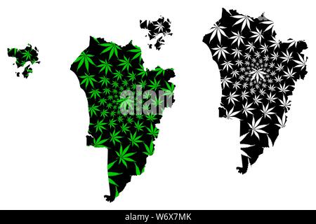 Kedah (États et territoires fédéraux de la Malaisie, Fédération de Malaisie) la carte est conçue de feuilles de cannabis vert et noir, Kedah Darul Aman carte de Illustration de Vecteur