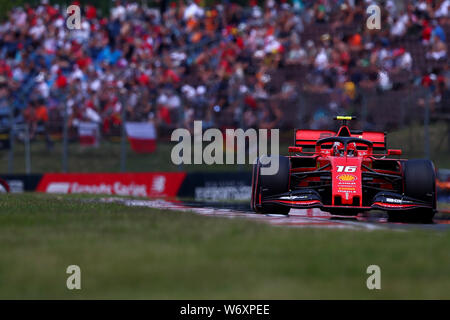 Budapest, Hongrie. 3 août 2019. # 16 Charles Leclerc, Scuderia Ferrari. GP de Hongrie, Budapest, 2-4 août 2019. 03/08/2019 GP Budapest Hongrie Championnat de Formule 1 2019 Photo Course Federico Basile/Insidefoto insidefoto Crédit : srl/Alamy Live News Banque D'Images