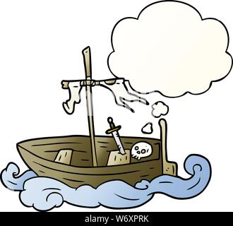 Caricature vieux bateau avec bulle pensée en bon style de dégradé Illustration de Vecteur