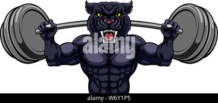 Mascotte panthère le levage de poids Body Builder Illustration de Vecteur