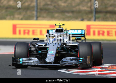 Hungaroring, Mogyorod, Budapest, Hongrie. 3e août 2019. Formula 1 Grand Prix de Hongrie Rolex ; Qualification ; Mercedes AMG Petronas Motorsport, Valtteri Bottas sur sa façon de 2e sur des pôles d'Action : Crédit Plus Sport/Alamy Live News Banque D'Images