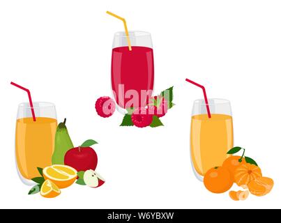 Smoothie aux baies et aux fruits, alimentation saine en vitamines juteuses ou concept alimentaire végétalien, vitamines fraîches. Illustration raster Banque D'Images