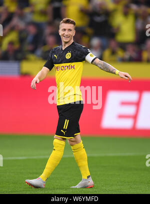 Dortmund, Allemagne. 06Th Aug 2019. Soccer : DFL Supercup, Borussia Dortmund - Bayern Munich en parc Signal Iduna. Le Dortmund Marco Reus en riant. Credit : Marius Becker/dpa/Alamy Live News Banque D'Images