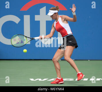 3 août 2019 : Anna Kalinskaya (RUS) perd à Jessica Mladenovic (USA) 6-3, 3-6, 6-1, à l'CitiOpen joué à Rock Creek Park Tennis Center à Washington, DC, . © Leslie Billman/Tennisclix/CSM Crédit : Cal Sport Media/Alamy Live News Banque D'Images