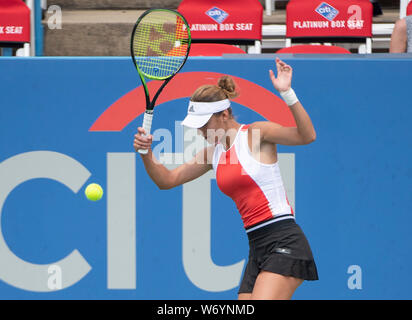 3 août 2019 : Anna Kalinskaya (RUS) perd à Jessica Mladenovic (USA) 6-3, 3-6, 6-1, à l'CitiOpen joué à Rock Creek Park Tennis Center à Washington, DC, . © Leslie Billman/Tennisclix/CSM Crédit : Cal Sport Media/Alamy Live News Banque D'Images