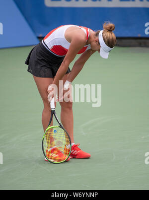 3 août 2019 : Anna Kalinskaya (RUS) perd à Jessica Mladenovic (USA) 6-3, 3-6, 6-1, à l'CitiOpen joué à Rock Creek Park Tennis Center à Washington, DC, . © Leslie Billman/Tennisclix/CSM Banque D'Images