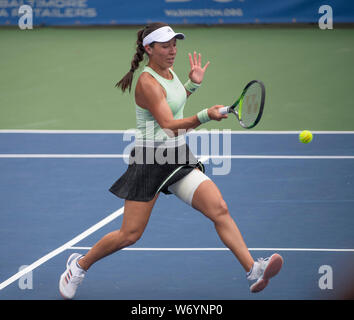 3 août 2019 : Jessica Mladenovic (USA) bat Anna Kalinskaya (RUS) 6-3, 3-6, 6-1, à l'CitiOpen joué à Rock Creek Park Tennis Center à Washington, DC, . © Leslie Billman/Tennisclix Banque D'Images