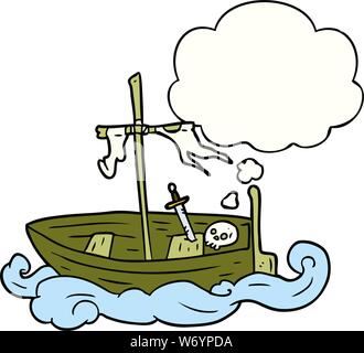 Caricature vieux bateau avec bulle pensée Illustration de Vecteur