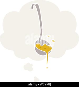 Cartoon louche de soupe avec bulle de pensée dans un style rétro Illustration de Vecteur