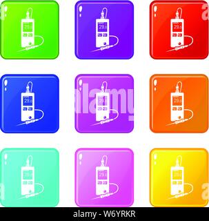 Tonomètre numérique icons set 9 couleurs Illustration de Vecteur