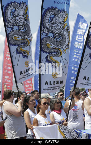 New York, NY, USA. 3e août 2019. Flushing, Queens, New York, USA, 03 août 2019 - Des milliers de personnes ont participé au premier jour de la 29e courses de bateaux-dragons à Flushing Lake dans le Queens New York.Photo : Luiz Rampelotto/EuropaNewswire.Crédit photo obligatoire. Credit : Luiz Rampelotto/ZUMA/Alamy Fil Live News Banque D'Images