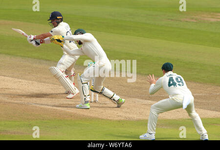 BIRMINGHAM, ANGLETERRE. 03 AOÛT 2019 : Rory Burns de l'Angleterre pendant au bâton jour 3 du 1er test match Cendres Specsavers, au terrain de cricket d'Edgbaston, Birmingham, UK Banque D'Images