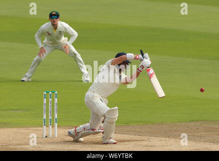 BIRMINGHAM, ANGLETERRE. 03 AOÛT 2019 : Rory Burns de l'Angleterre joue un tourné pendant 3 jours du 1er test match Cendres Specsavers, au terrain de cricket d'Edgbaston, Birmingham, UK Banque D'Images