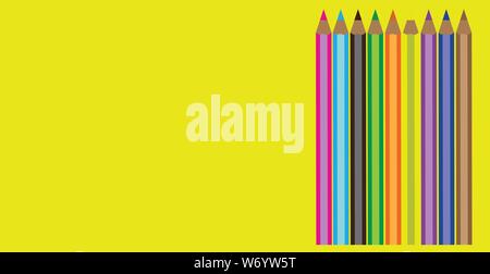 Fond jaune avec des crayons de couleur Illustration de Vecteur
