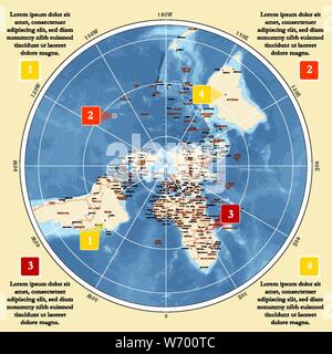 Carte du monde en projection polaire Illustration de Vecteur