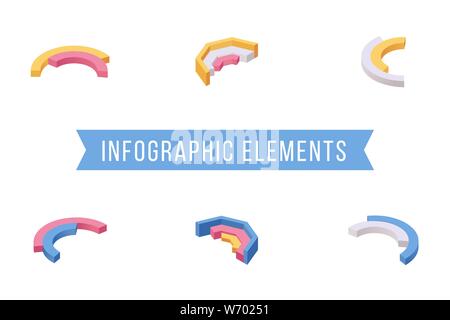 Éléments infographie illustrations vectorielles isométrique. Divers multi niveau donut graphique diagramme circulaire, tranches d'icônes 3D pack. L'analyse statistique, l'analyse commerciale, la visualisation de données marketing Illustration de Vecteur