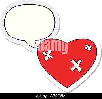 Cartoon battu coeur avec bulle sticker Illustration de Vecteur