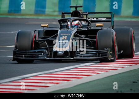 Haas F1 Team pilote Français Romain Grosjean fait concurrence au cours de la séance de qualification du Grand Prix de F1 de Hongrie. Banque D'Images