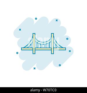 Icône de signe de pont dans le style comique. Pont-levis vector cartoon illustration sur fond blanc isolé. Road business concept splash effet. Illustration de Vecteur