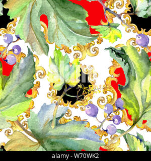 Baie de raisin des aliments sains dans un style aquarelle. Jeu de fond à l'aquarelle. Motif de fond transparent. Banque D'Images