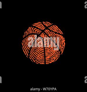 Basket-ball orange d'empreintes digitales avec symbole isolé sur fond noir Illustration de Vecteur