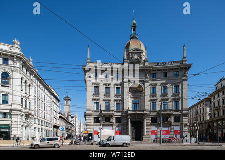 Milan, Italie - 30 juin 2019 : Avis de Assicurazioni Generali, Piazza Cordusio Banque D'Images