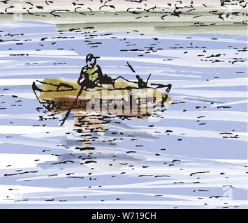 Pêcheur. Le Silence. Croquis Illustration de Vecteur