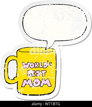 Meilleur des mondes maman mug avec bulle en difficulté en difficulté autocollant ancien Illustration de Vecteur