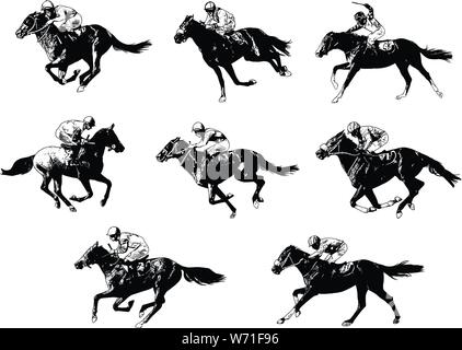 Course chevaux et jockeys sketch - vector Illustration de Vecteur