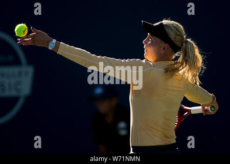 2 août 2019 : Donna Vekic (CRO) en action où elle défait Kristie Ahn (USA) 7-5, 6-0 en quarts de la Silicon Valley Mubadala Classic à l'État de San Jose à San Jose, Californie. Tdamr/TennisClix © Lam/CSM Banque D'Images