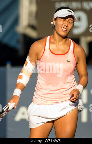 2 août 2019 : Kristie Ahn (USA) en action où elle a été défaite par Donna Vekic (CRO) 7-5, 6-0 en quarts de la Silicon Valley Mubadala Classic à l'État de San Jose à San Jose, Californie. Tdamr/TennisClix © Lam/CSM Banque D'Images
