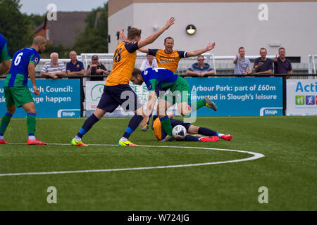 Slough Town FC vs Dorking Wanderers à Arbour Park, Slough, Berkshire, Angleterre le samedi 03 août 2019. Photo : Le juge Philip Benton Banque D'Images