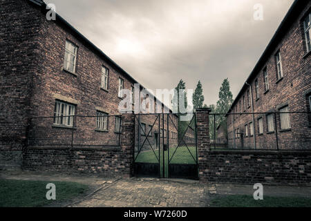Caserne d'Auschwitz II Birkenau, prison, Pologne Banque D'Images