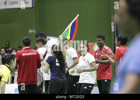 L'histoire d'amour entre Maurice et le badminton aux JIOI commencer en 1979, lorsque les Mauriciens ont fait table rase sur toutes les médailles d'or Banque D'Images