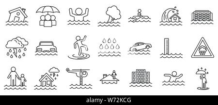 Cataclysme inondation icons set. Contours ensemble de cataclysme d'inondation vector icons pour la conception web isolé sur fond blanc Illustration de Vecteur