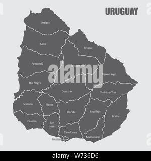 L'Uruguay map divisée en régions avec des étiquettes Illustration de Vecteur